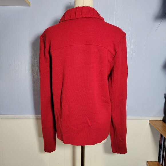 Coldwater Creek Medium Bright Red Ruffle Collar Jacket Double Button Sweater - Picture 5 of 11